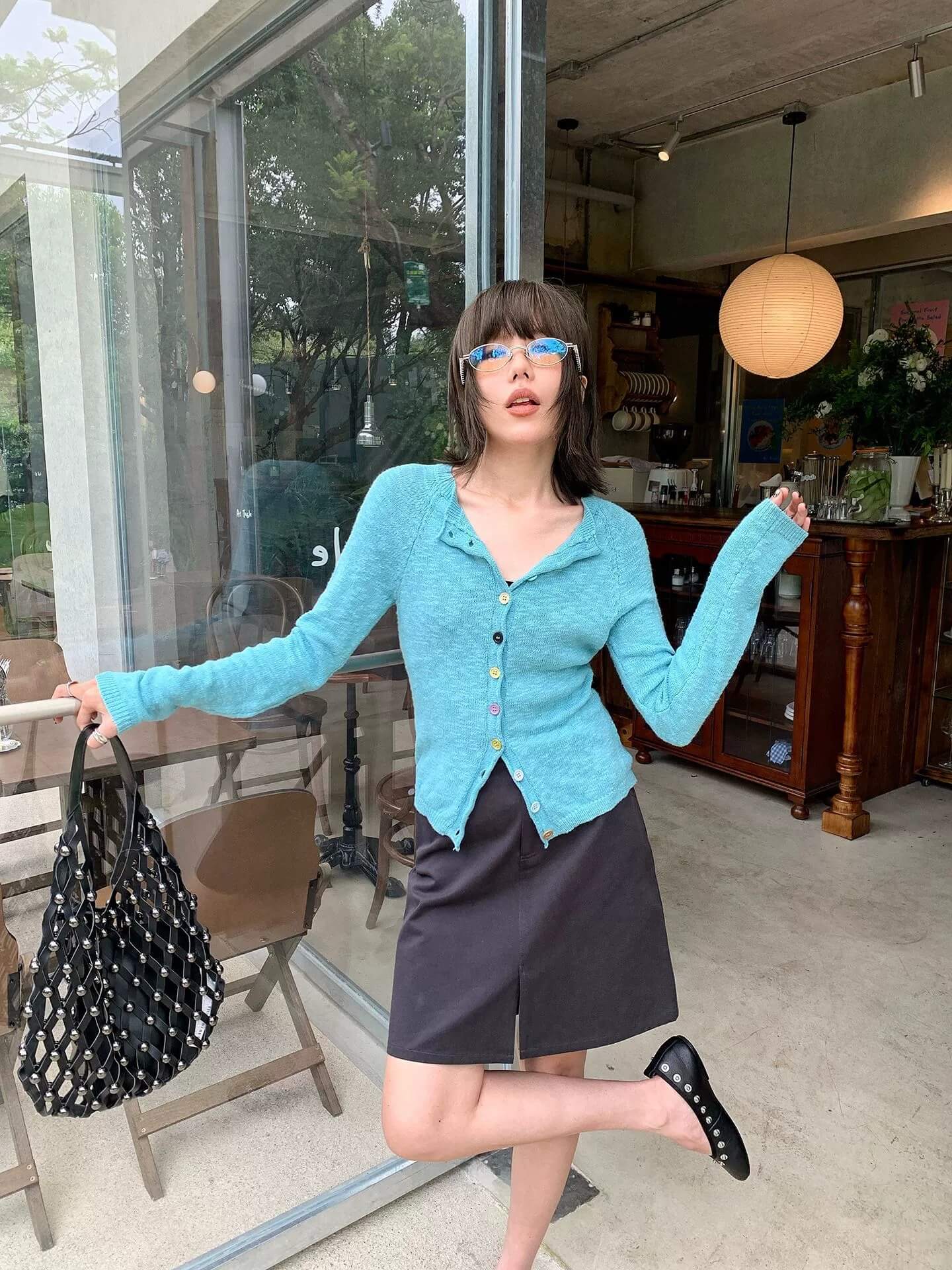 Saxe Blue Cotton Cardigan, Korean Style, OL1811 