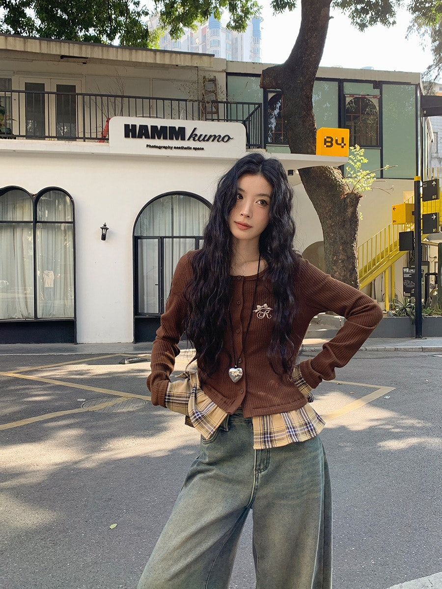 チェック柄カーディガン風トップス