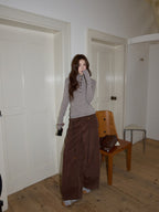 伸縮性のある ハイネック カットソー グレー トップス