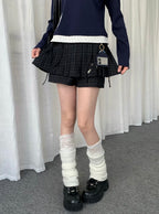 Plaid Skirt-Layered Shorts OL2277