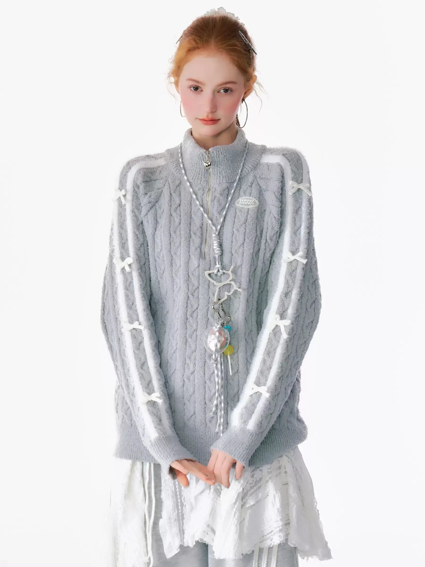 グレー ハーフジップニット oliviora