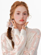 ホワイト ケーブルニット リボンデザイン トップス