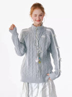 ケーブルニット グレー 秋冬ファッション