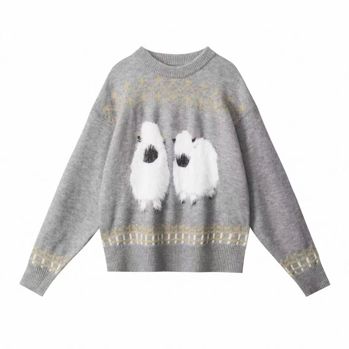 Sheep Jacquard Oversized Sweater   OL2079