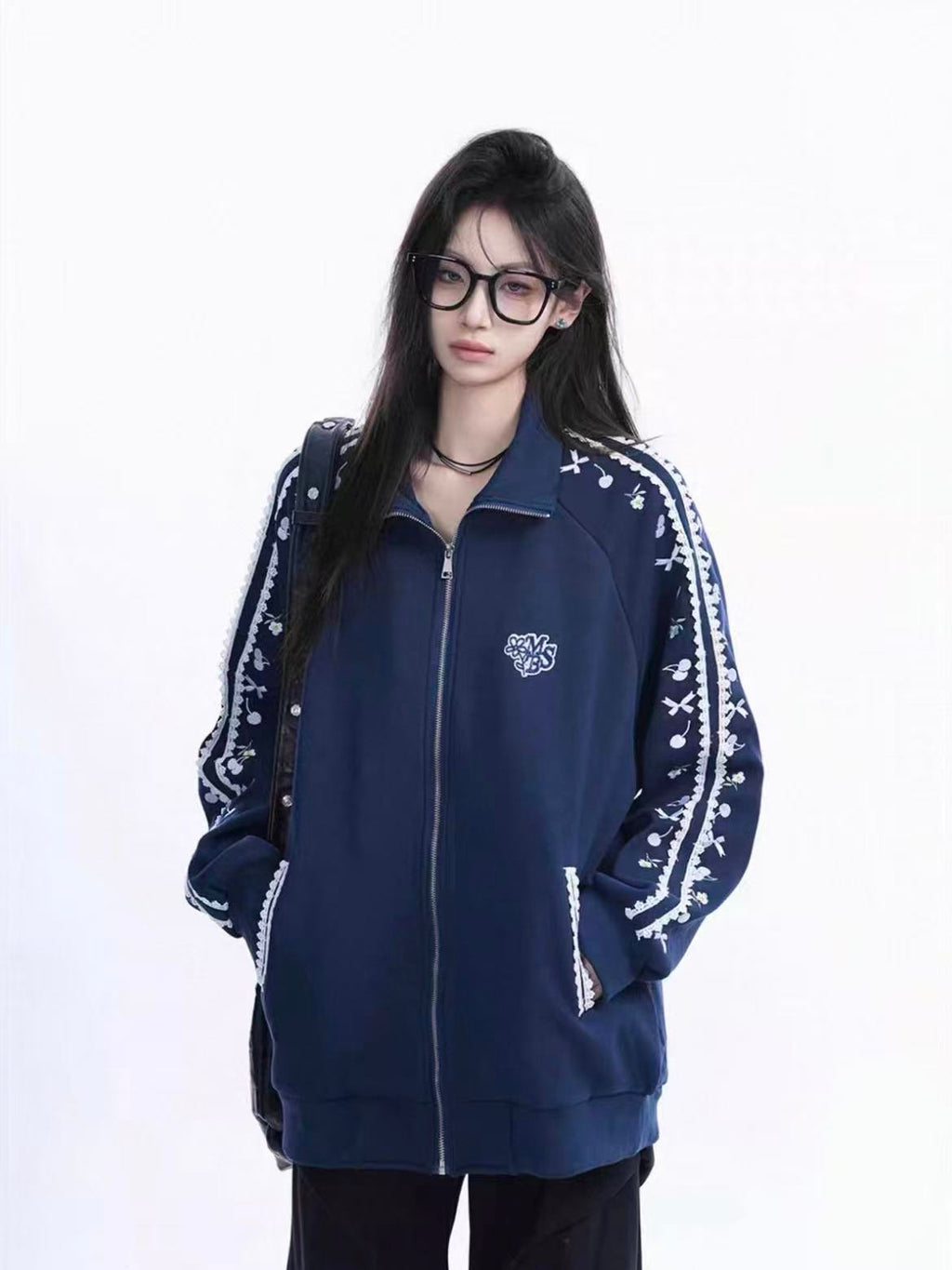 Cherry Bow Embroidered Zip Hoodie   OL1966