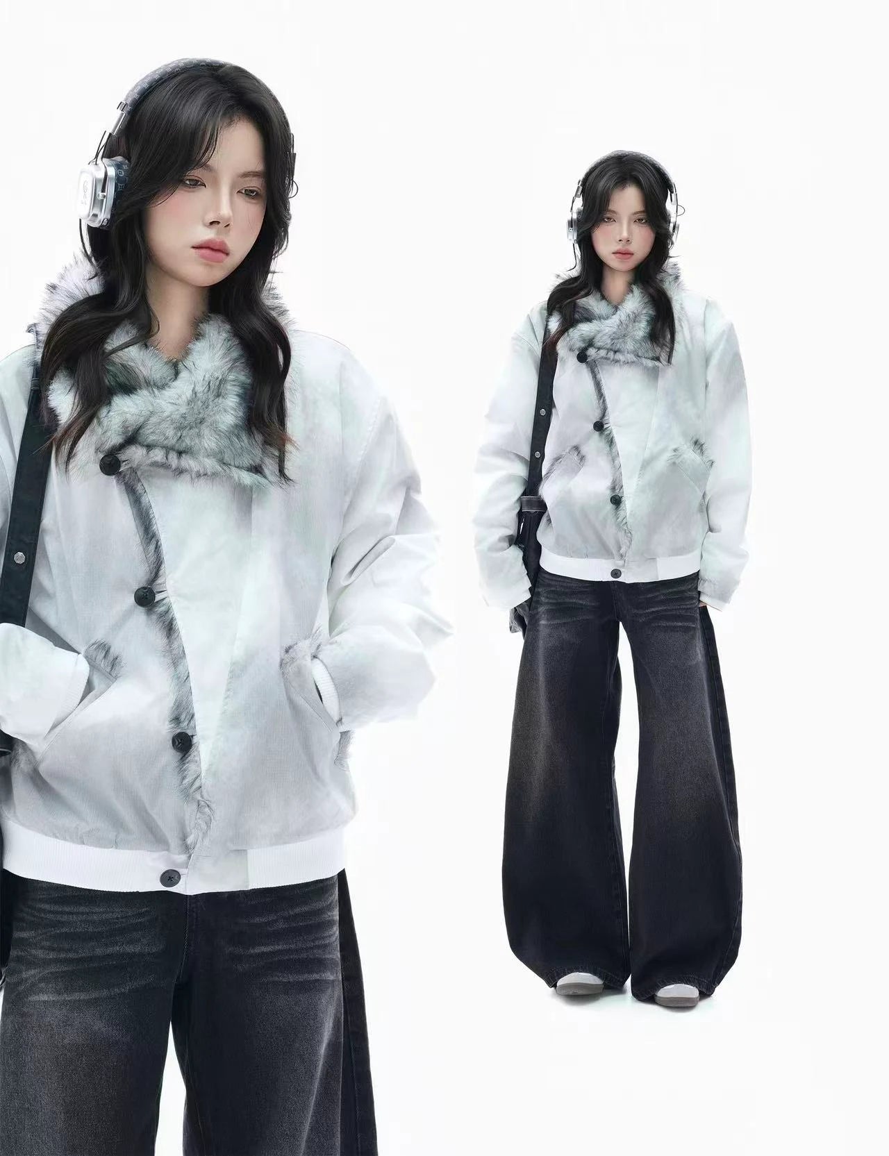 Asymmetric Button Dyed Puffer Jacket    OL1944