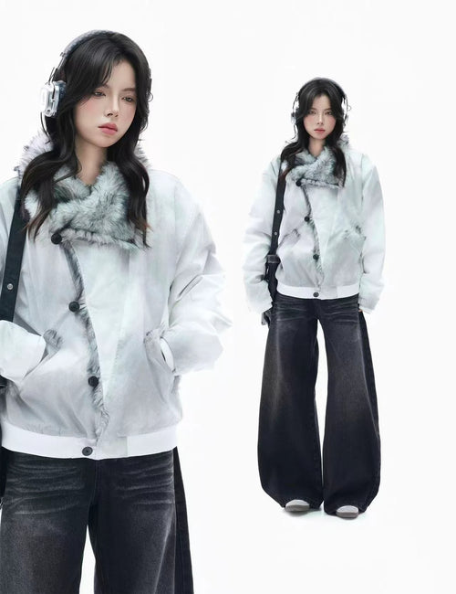 Asymmetric Button Dyed Puffer Jacket    OL1944