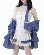 Plaid Shirt Lace Cami and Tiered Skirt Separates OL2477