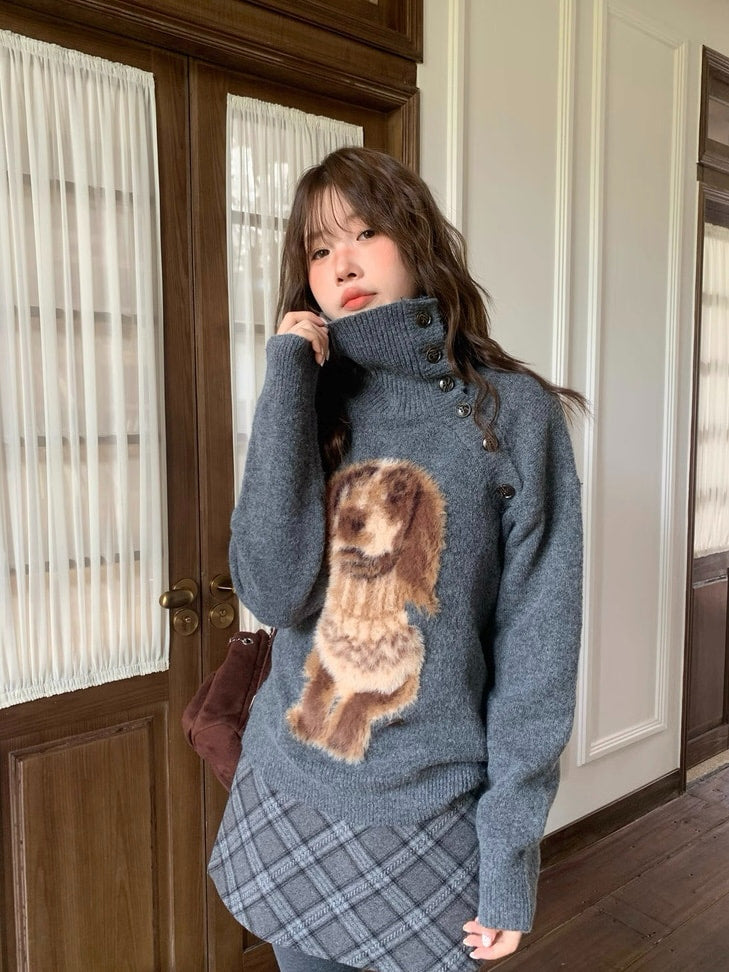 グレー ハイネック ニット 秋冬