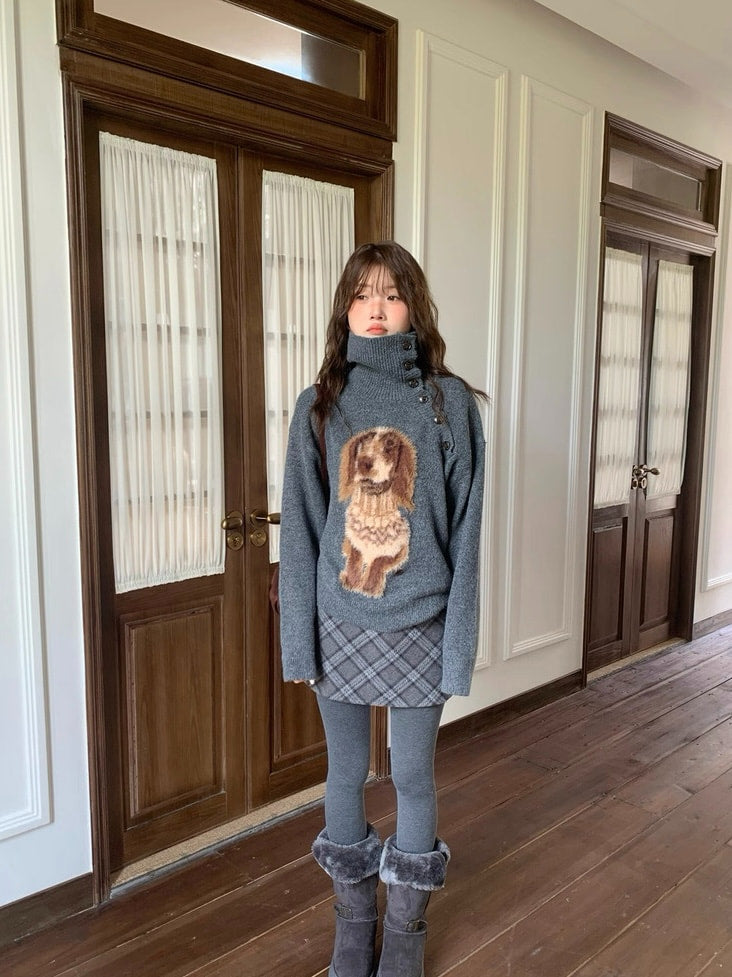 犬モチーフ ニット グレー セーター