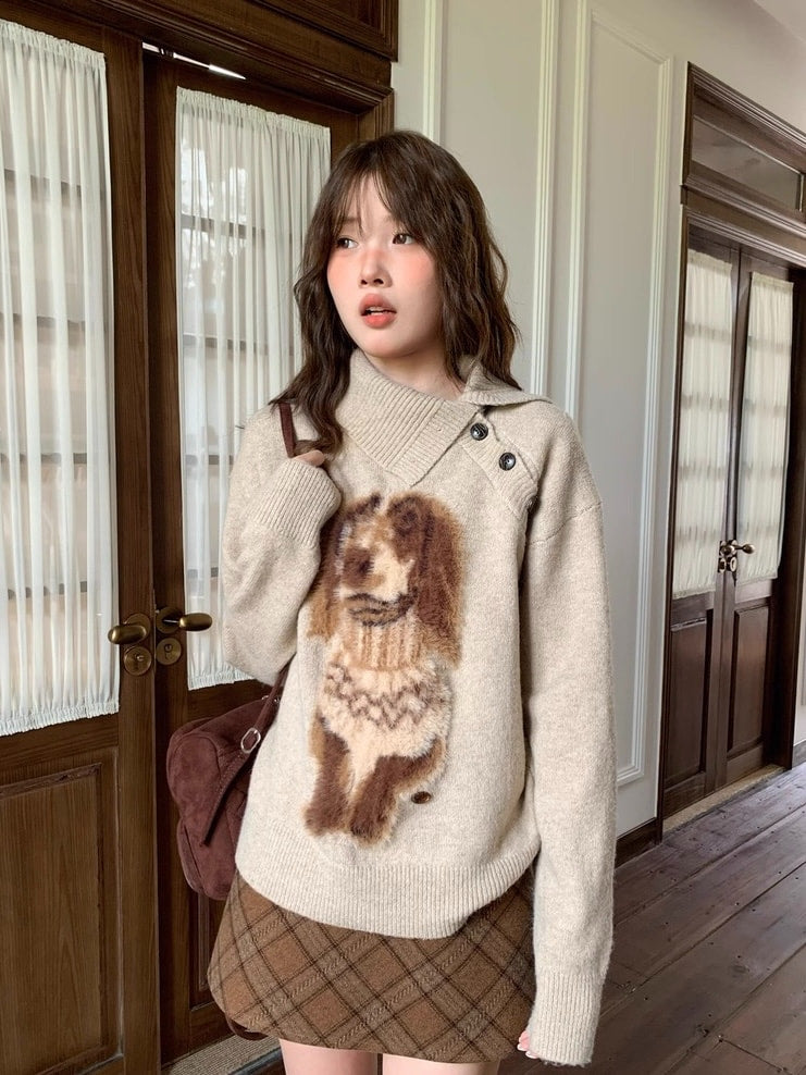 カーキ 立ち襟 ニット 秋冬コーデ