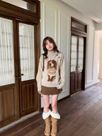 犬モチーフ ニット カーキ セーター