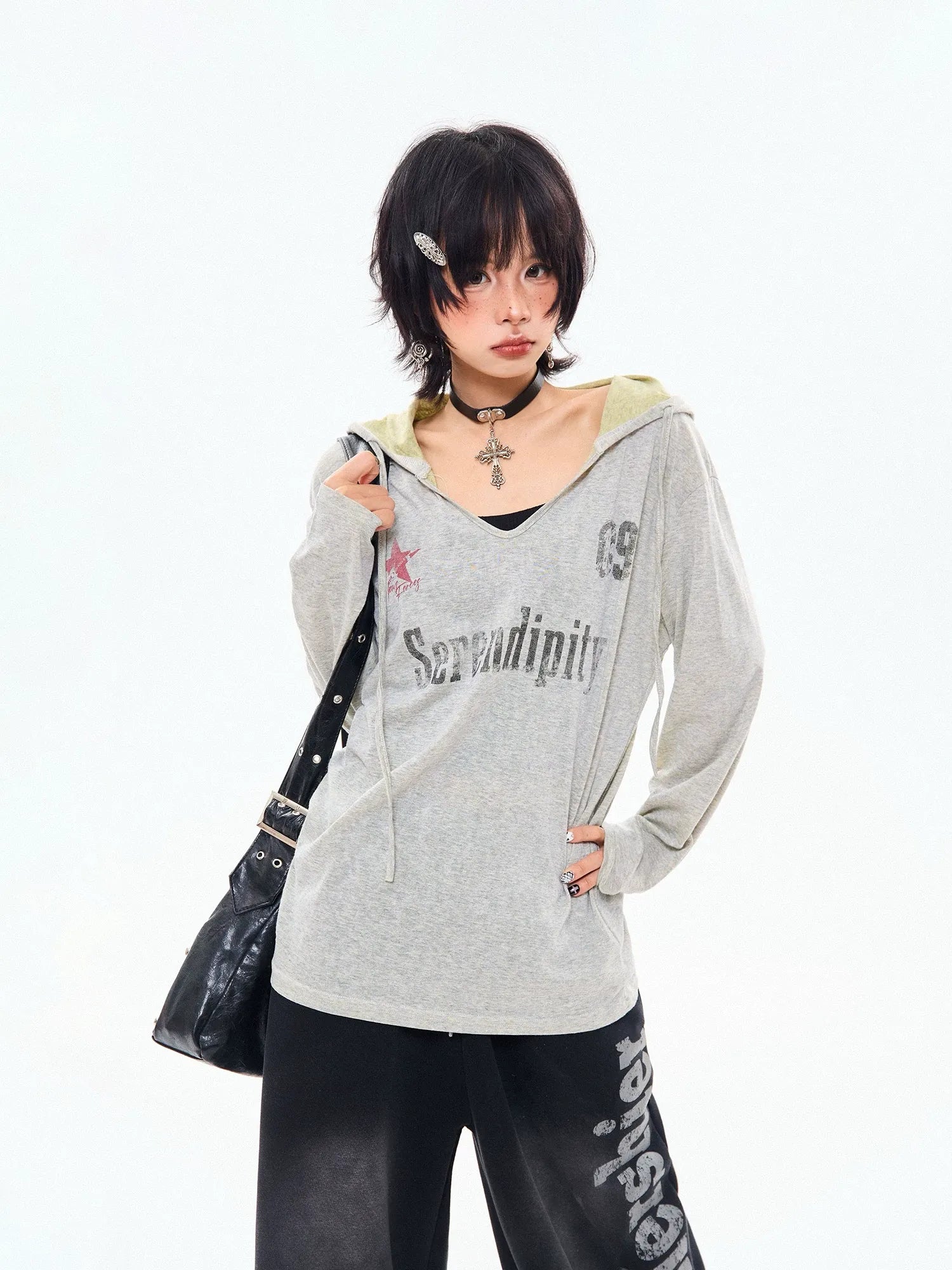 Vintage Letter Print Hooded Lightweight Tee OL2271