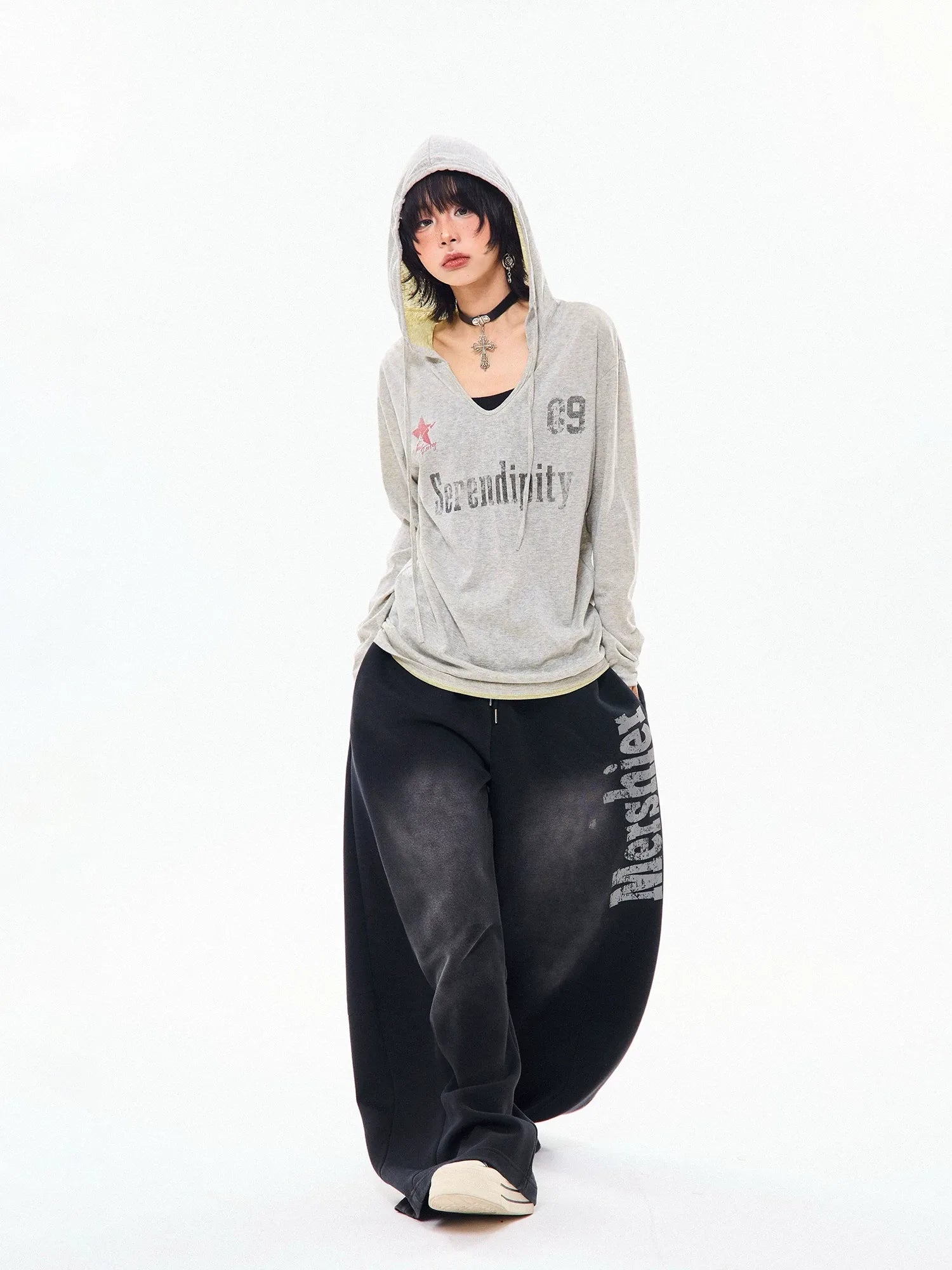 Vintage Letter Print Hooded Lightweight Tee OL2271