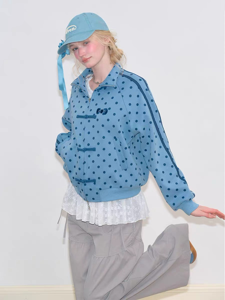 Polka Dot Frog Closure Zip Jacket OL2459