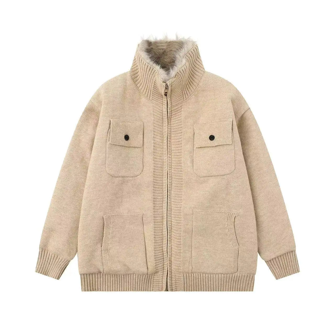 Premium Faux Fur Collar Loose Cardigan  OL2226