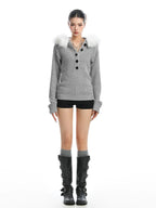 ファー付き フード付き ニット トップス