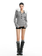 フード付き ニット ファー付き グレー