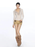 ベージュ Y2Kニット フェザー素材 オリビオラ