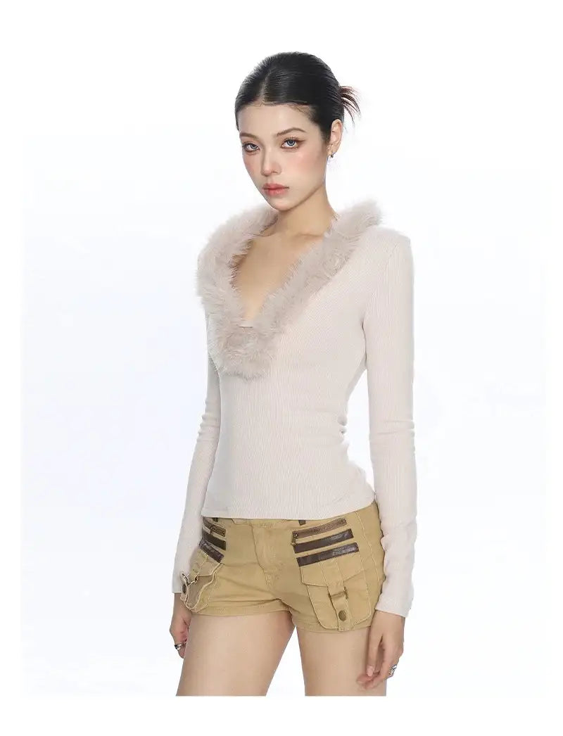 beige feather knit top oliviora