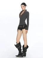 gray feather knit v neck top y2k style