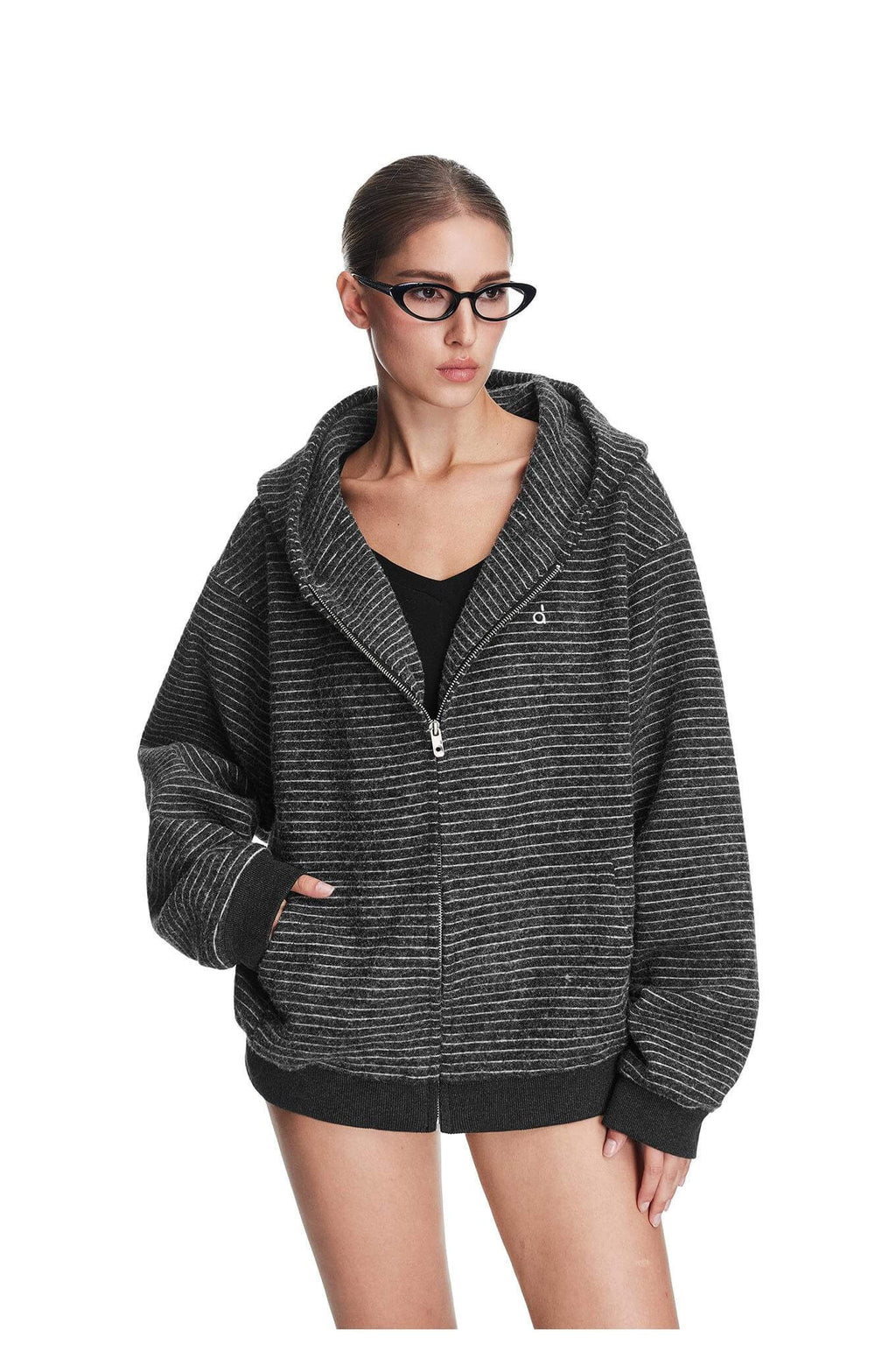 Gray border boa hoodie Oliviora