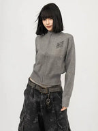 グレー ドロップショルダーカーディガン