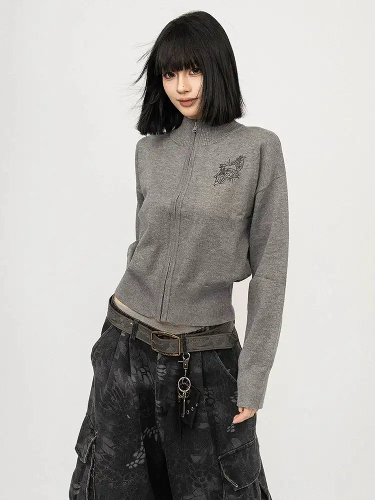 グレー ドロップショルダーカーディガン