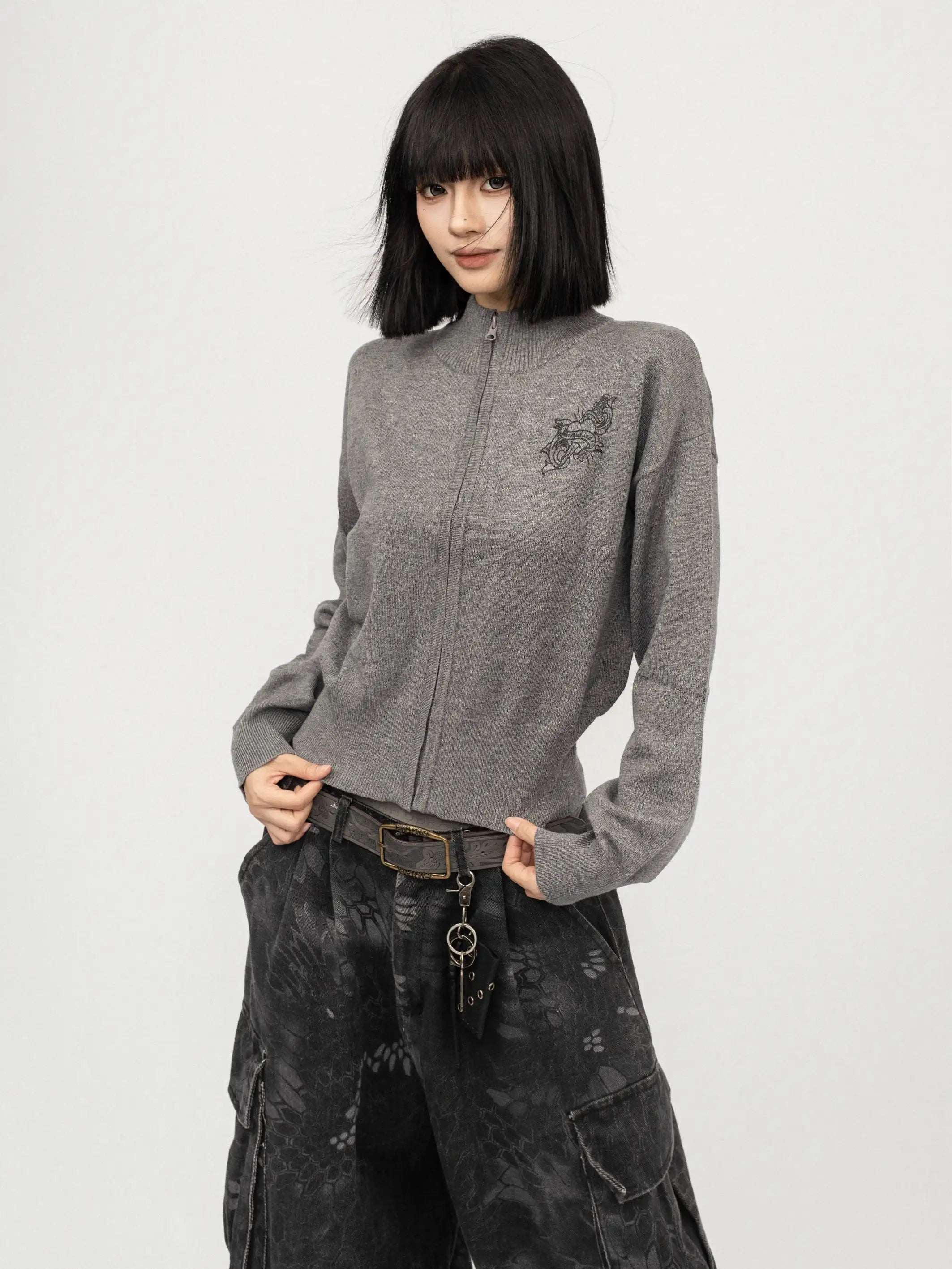 グレー ニットカーディガン oliviora