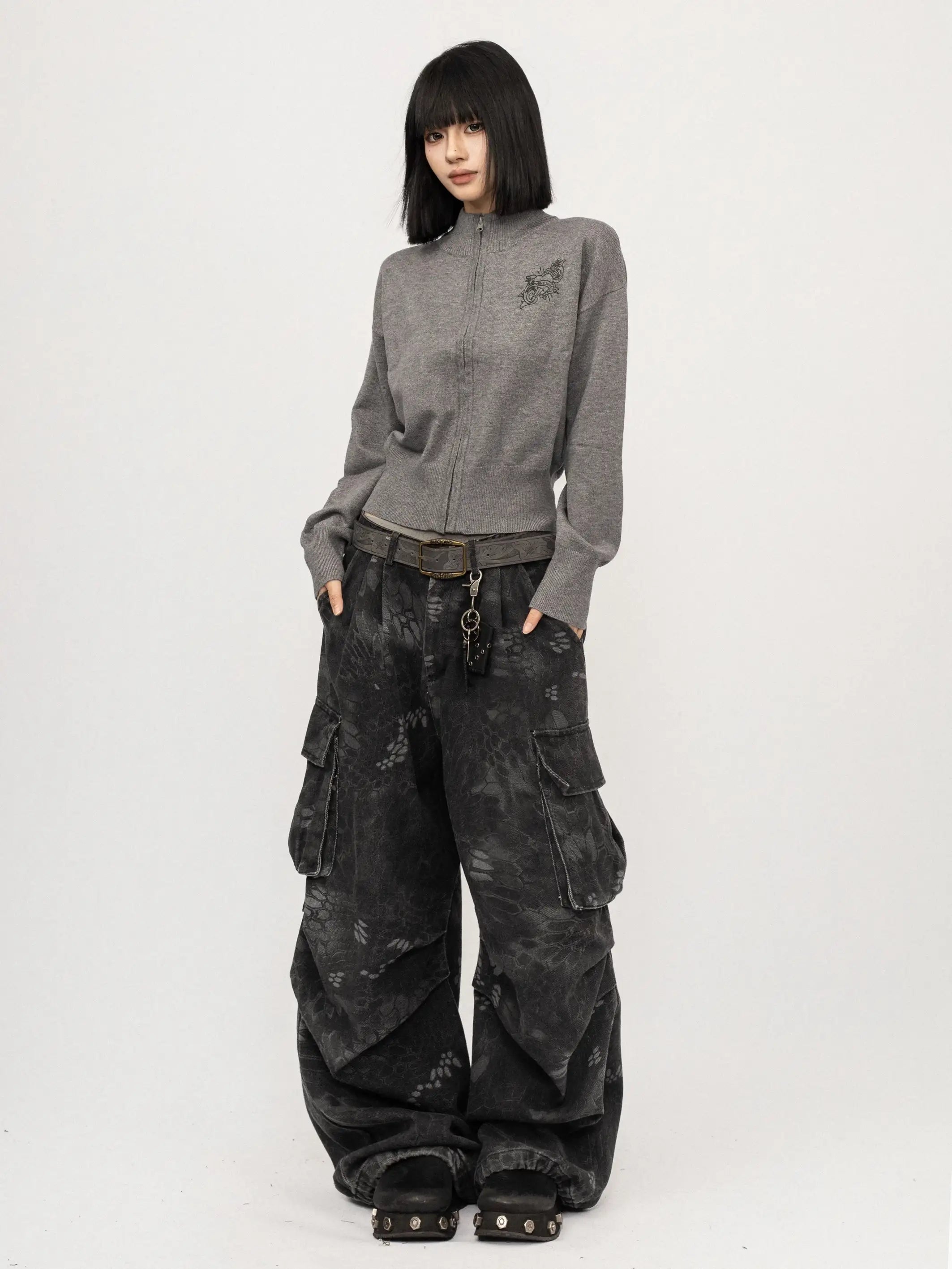 グレー ヴィンテージ刺繍 ドロップショルダー