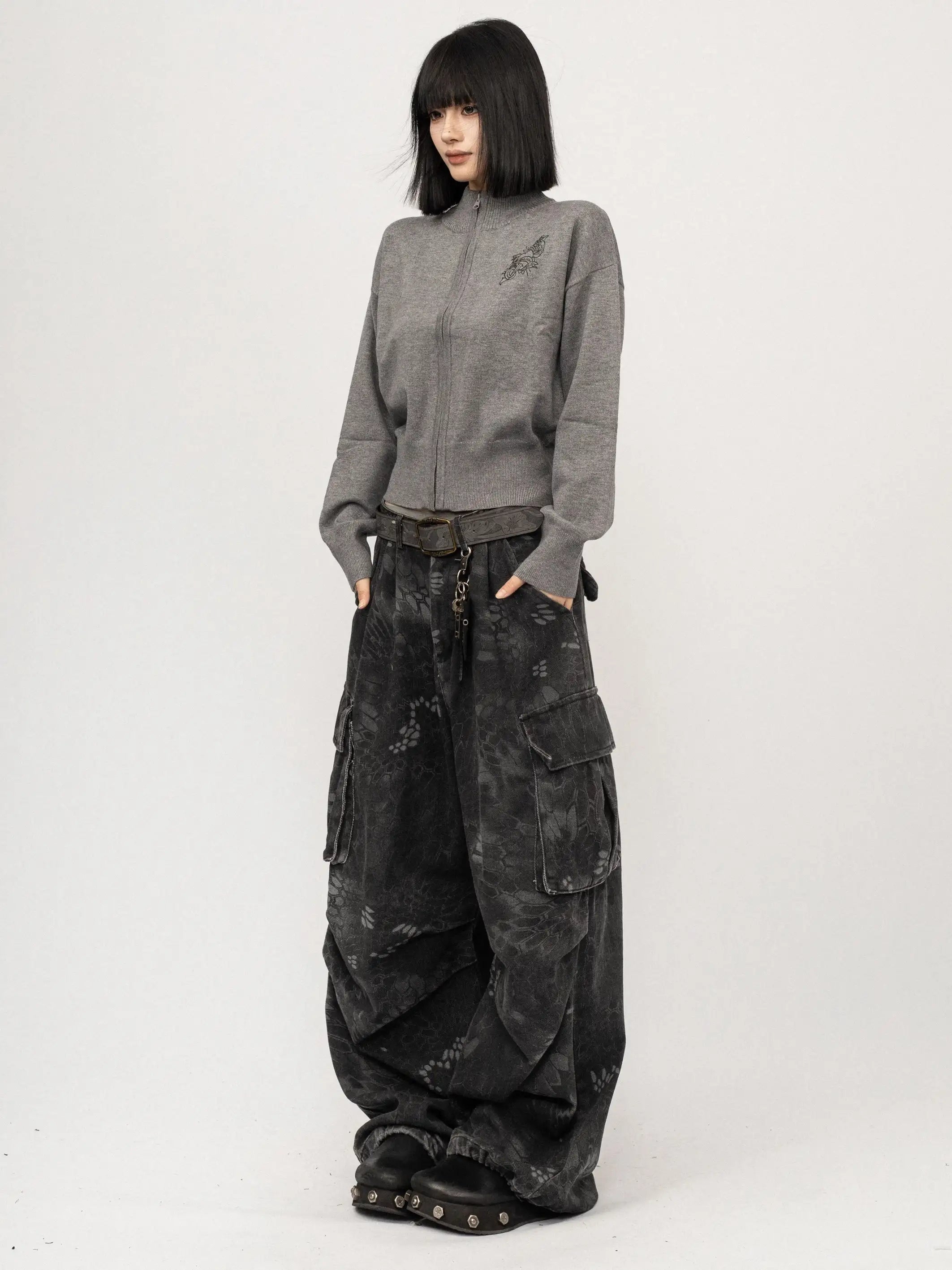 gray drop shoulder cardigan