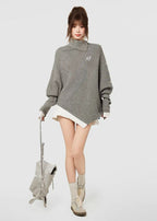 Gray high neck poncho knit Oliviora