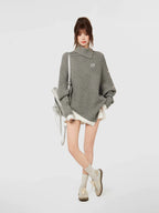 グレー ラビットヤーン混 ハイネックニット