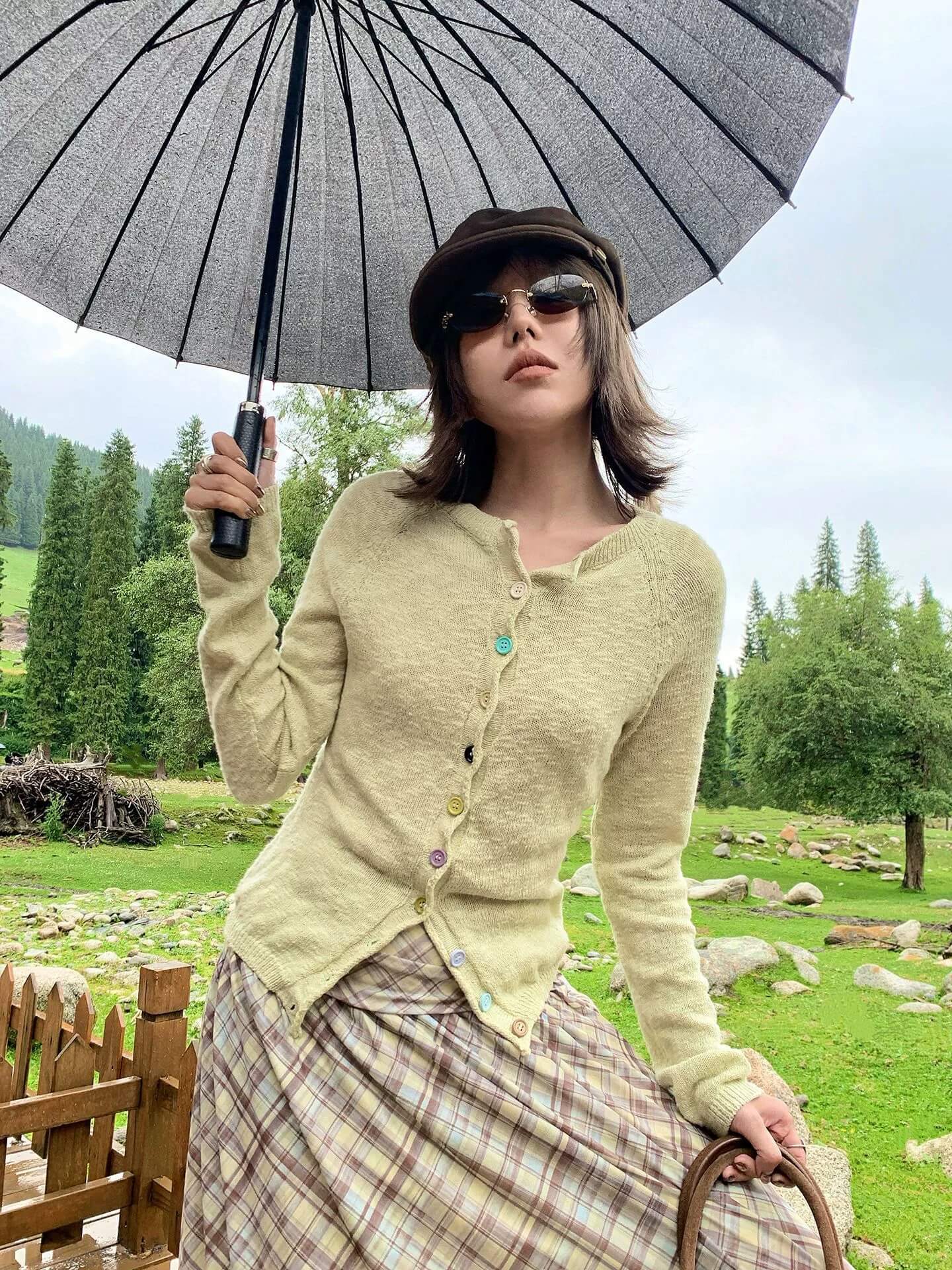 Saxe Blue Cotton Cardigan, Korean Style, OL1811 