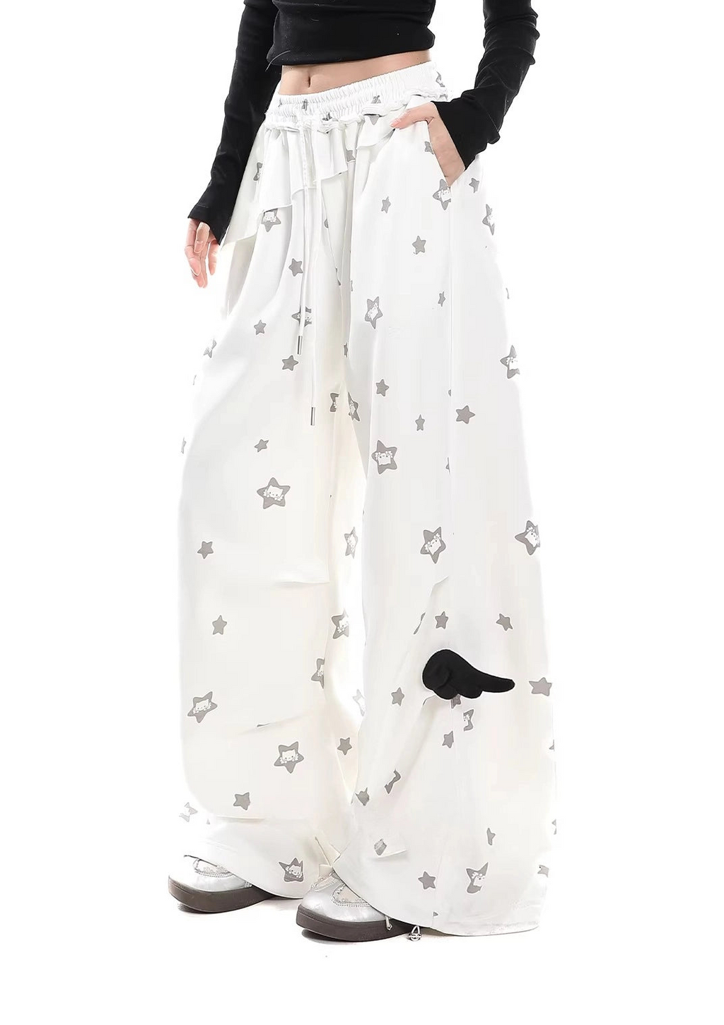 Star Print Wide Leg High Waist Relaxed Pants OL2247