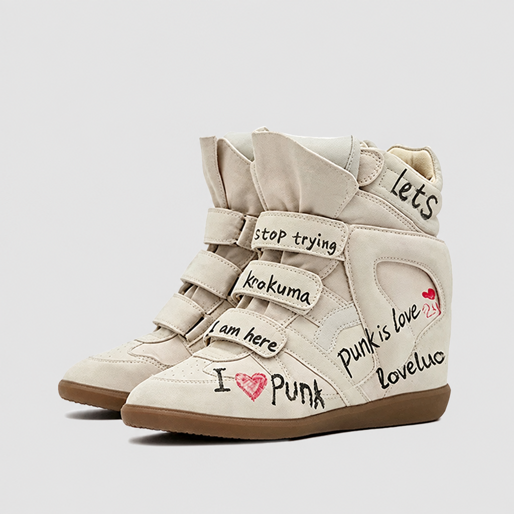 Leather Wedge Velcro Platform Sneakers OLA063