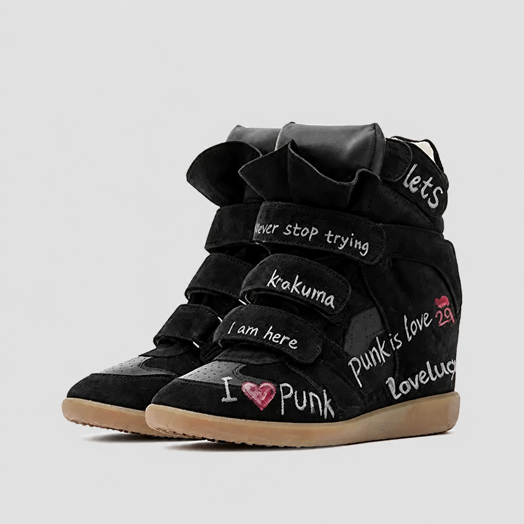 Leather Wedge Velcro Platform Sneakers OLA063