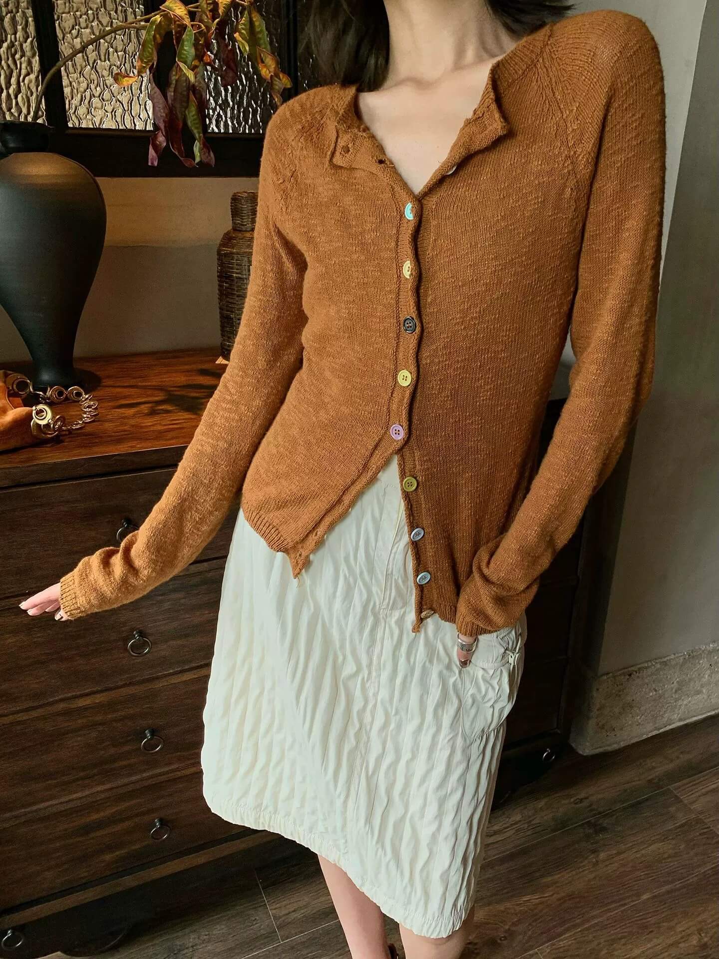 Saxe Blue Cotton Cardigan, Korean Style, OL1811 