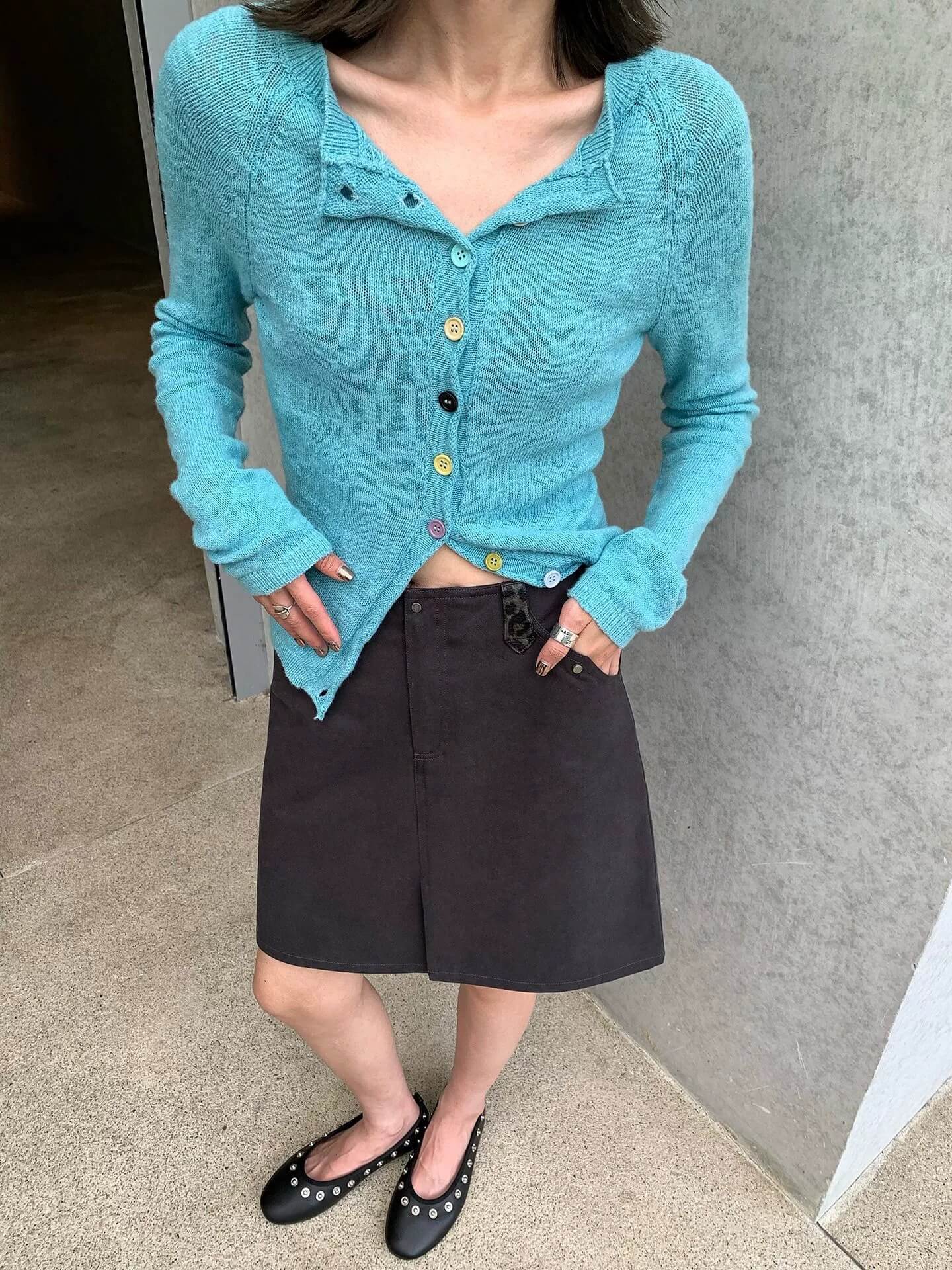 Saxe Blue Cotton Cardigan, Korean Style, OL1811 