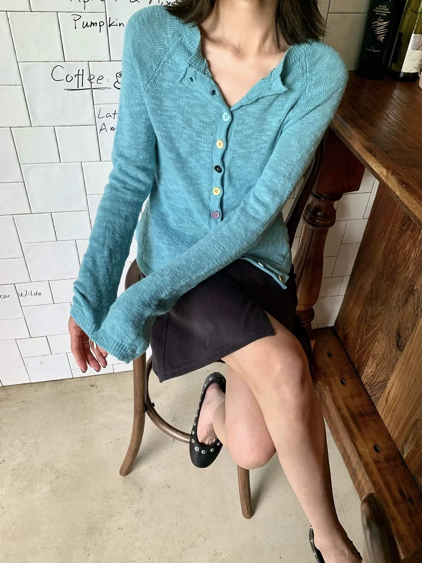 Saxe Blue Cotton Cardigan, Korean Style, OL1811 