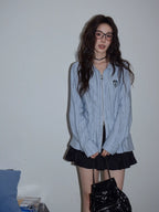 ダブルジップ シャツジャケット ライトブルー 韓国ファッション