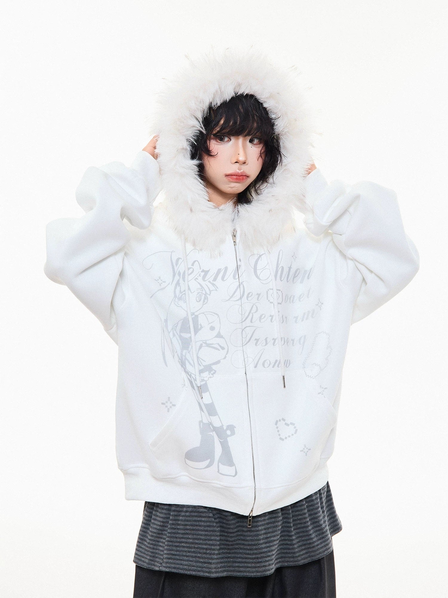 カートゥーン刺繍 アニメ パーカー レディース Oliviora