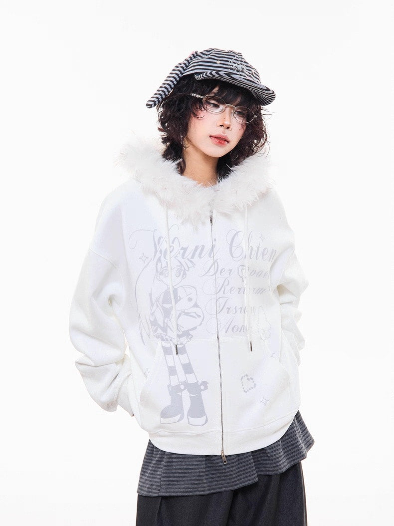 アニメ風 フェイクファー付き パーカー レディース ファッション
