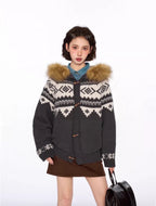 Fair Isle Toggle Hooded Knit Cardigan OL2472 oliviroa オリヴィオラ