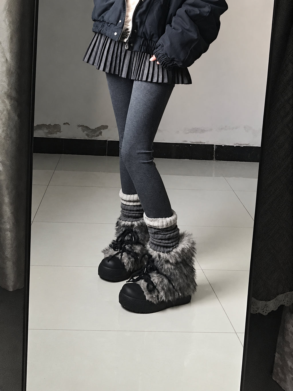 Fur Lace Up Platform Boots OLA067 oliviroa オリヴィオラ