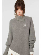 Oliviora グレー ポンチョ風ニット ゆったりシルエット