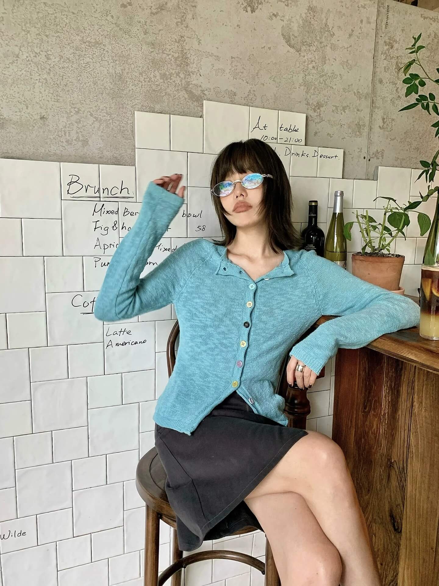 Saxe Blue Cotton Cardigan, Korean Style, OL1811 
