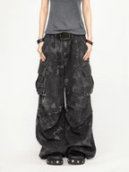 スネークカモルーズワイドパンツ ブラック