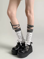 Polka Dot Lace Up Leg Warmers OLA016 oliviroa オリヴィオラ