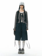 Gray White Striped Slouch Socks OLA026 oliviroa オリヴィオラ